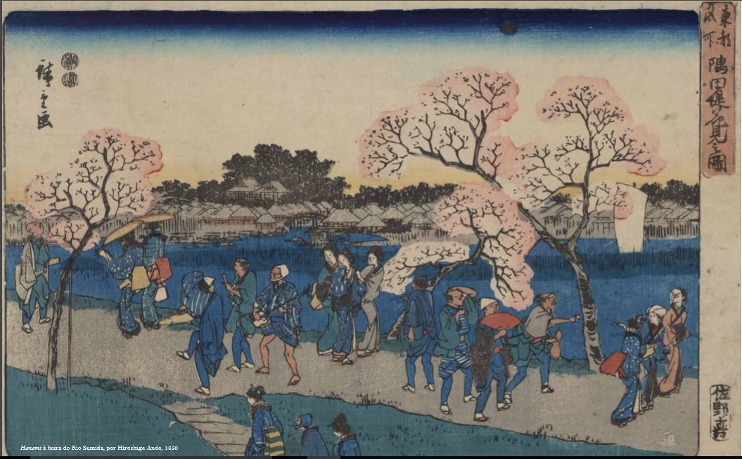 Hanami à beira do Rio Sumida, por Hiroshige Ando, 1850